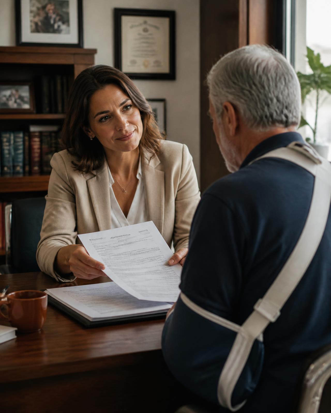 Medvst settlement caseworker reviewing compliance records with a client
